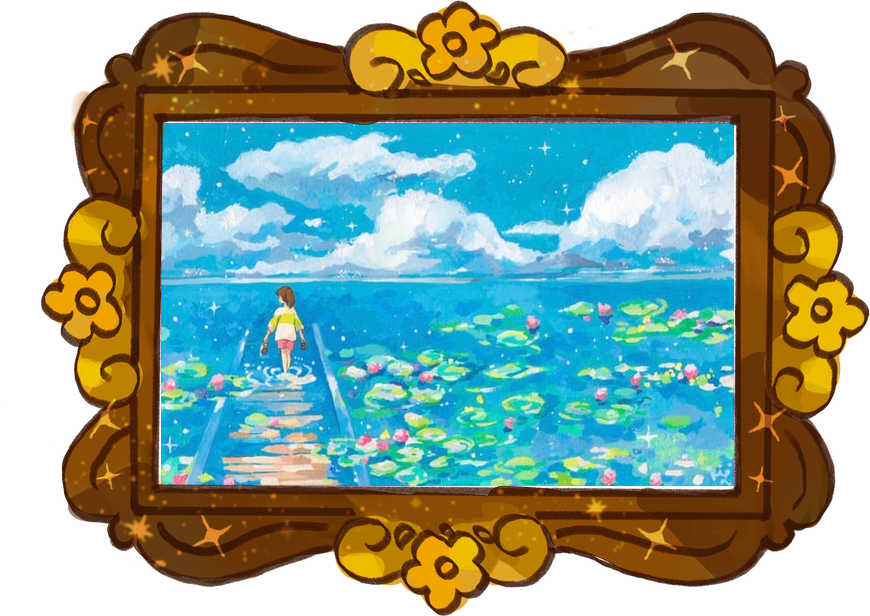 Chihiro Over the Water Lilies, framed