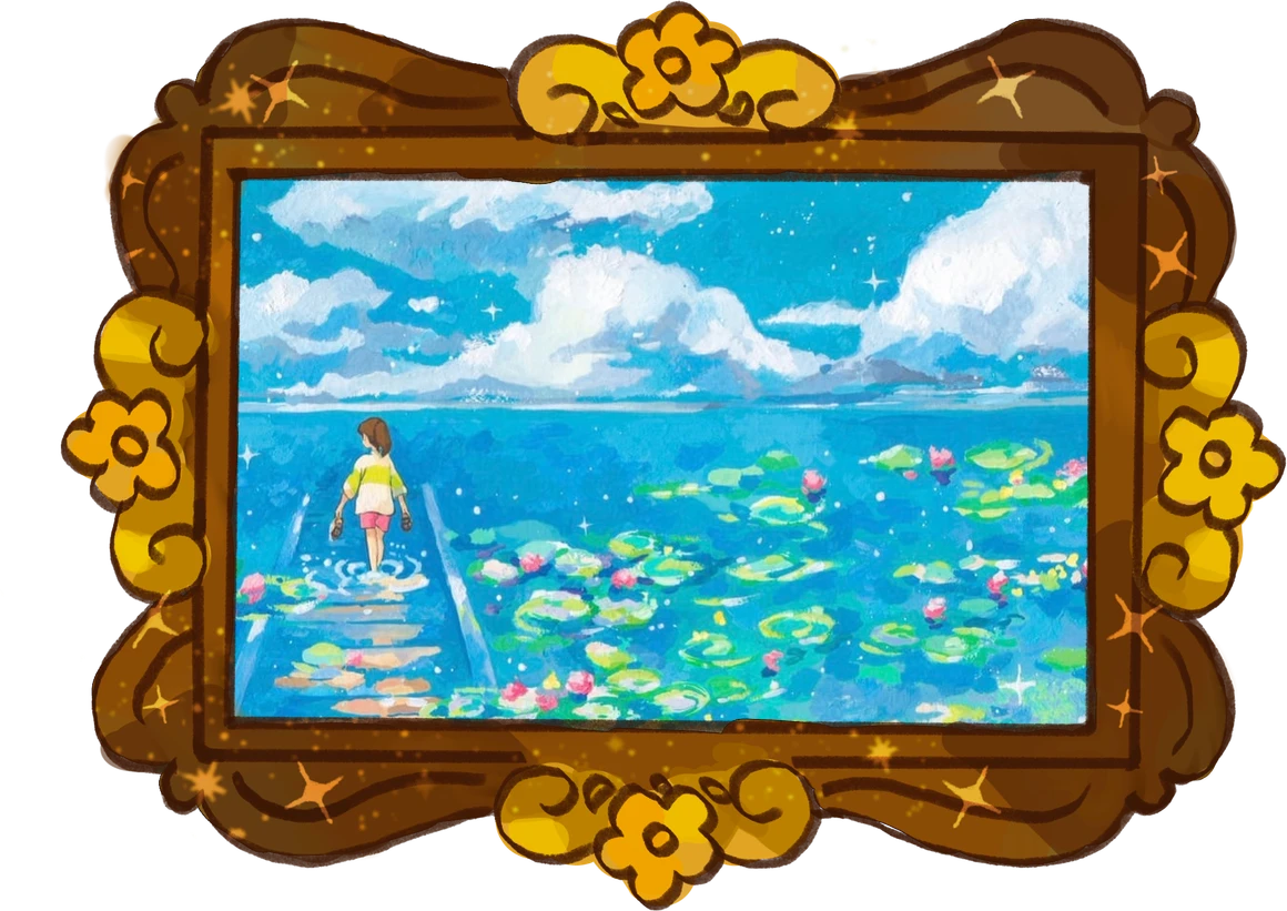 Chihiro over the Water Lilies, framed