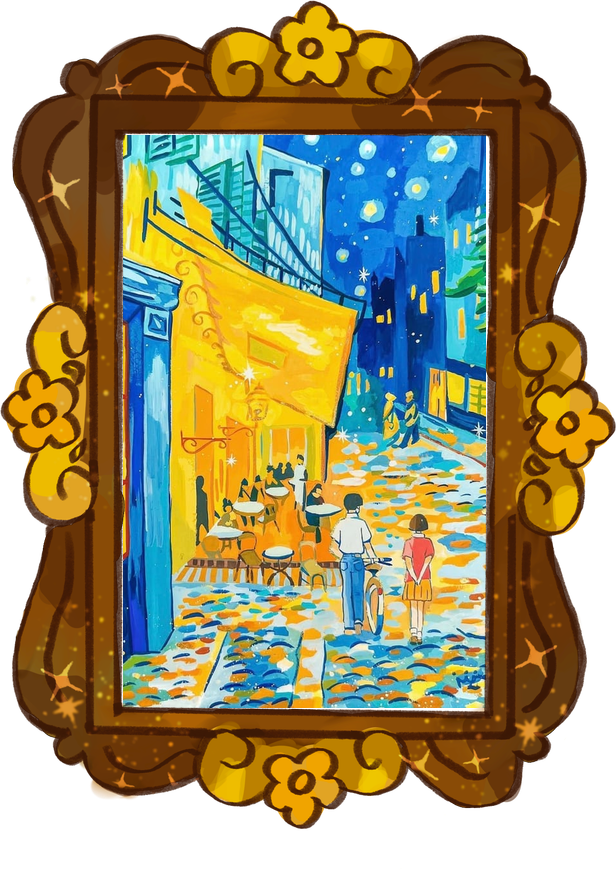 Café Terrace with Shizuku & Seiji, framed