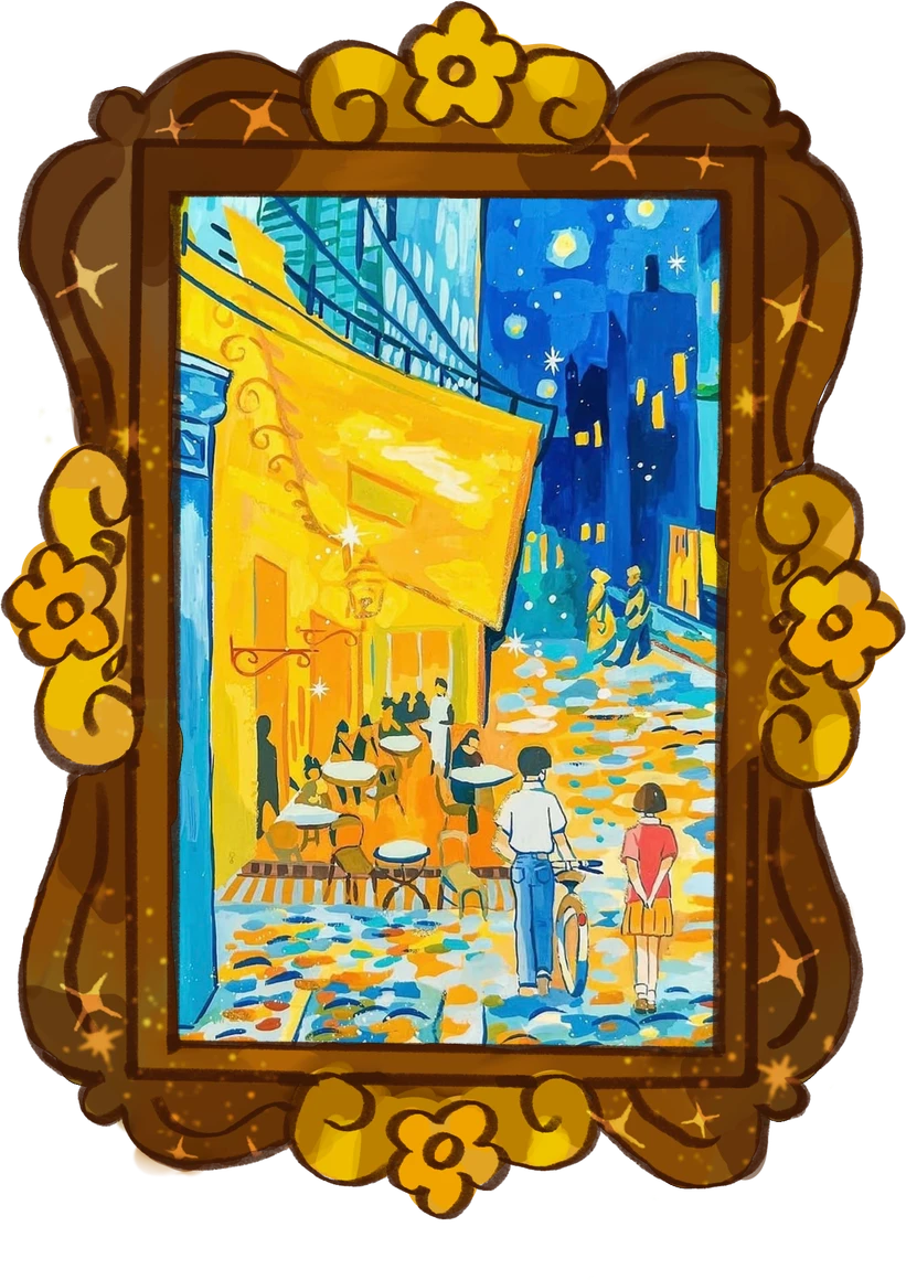 Café Terrace with Shizuku & Seiji, framed