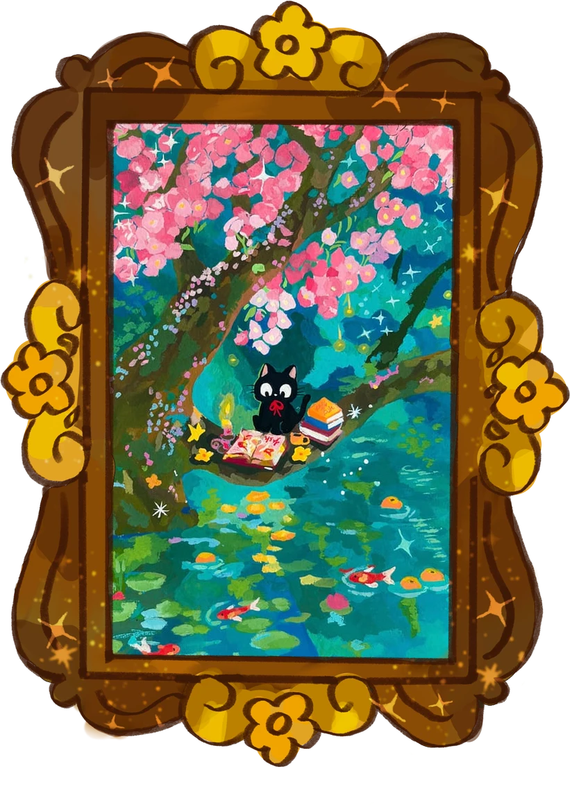 Jiji Learns to Fish, framed