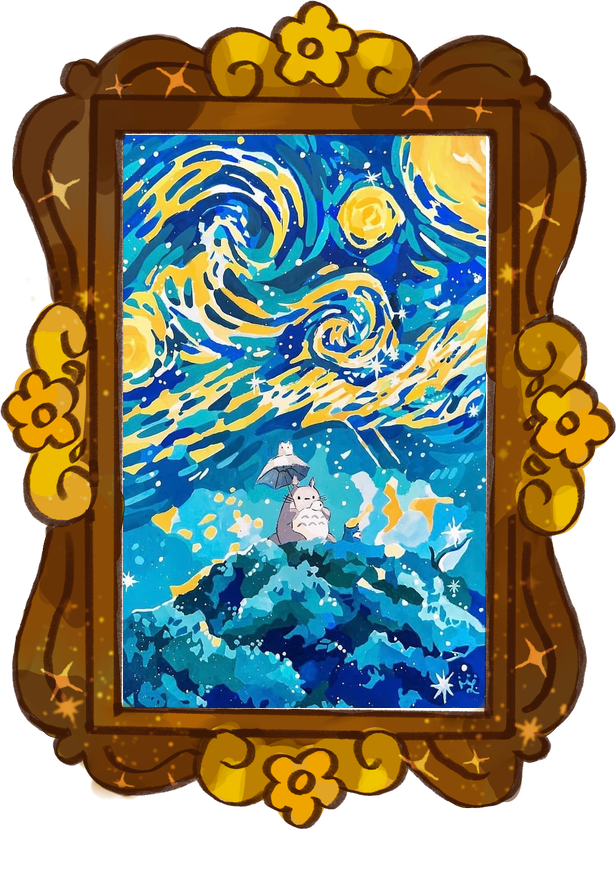 Totoro's Starry Night, framed