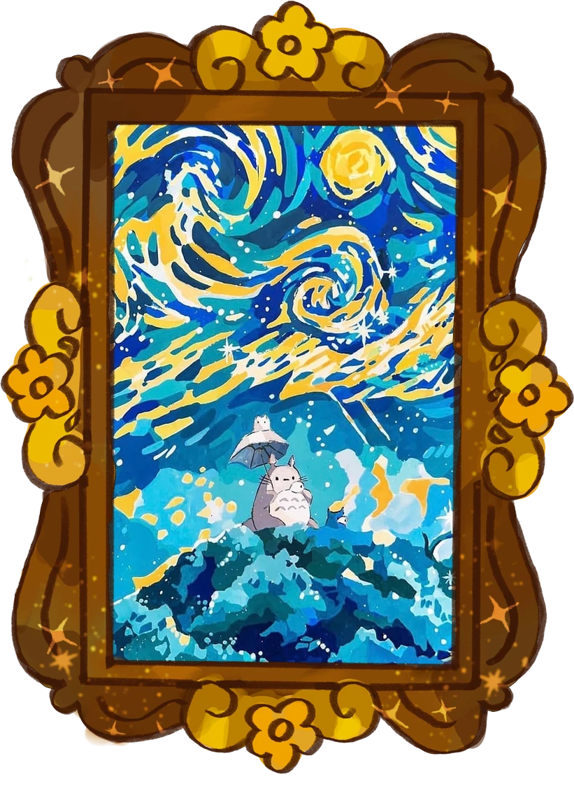 Totoro's Starry Night, framed