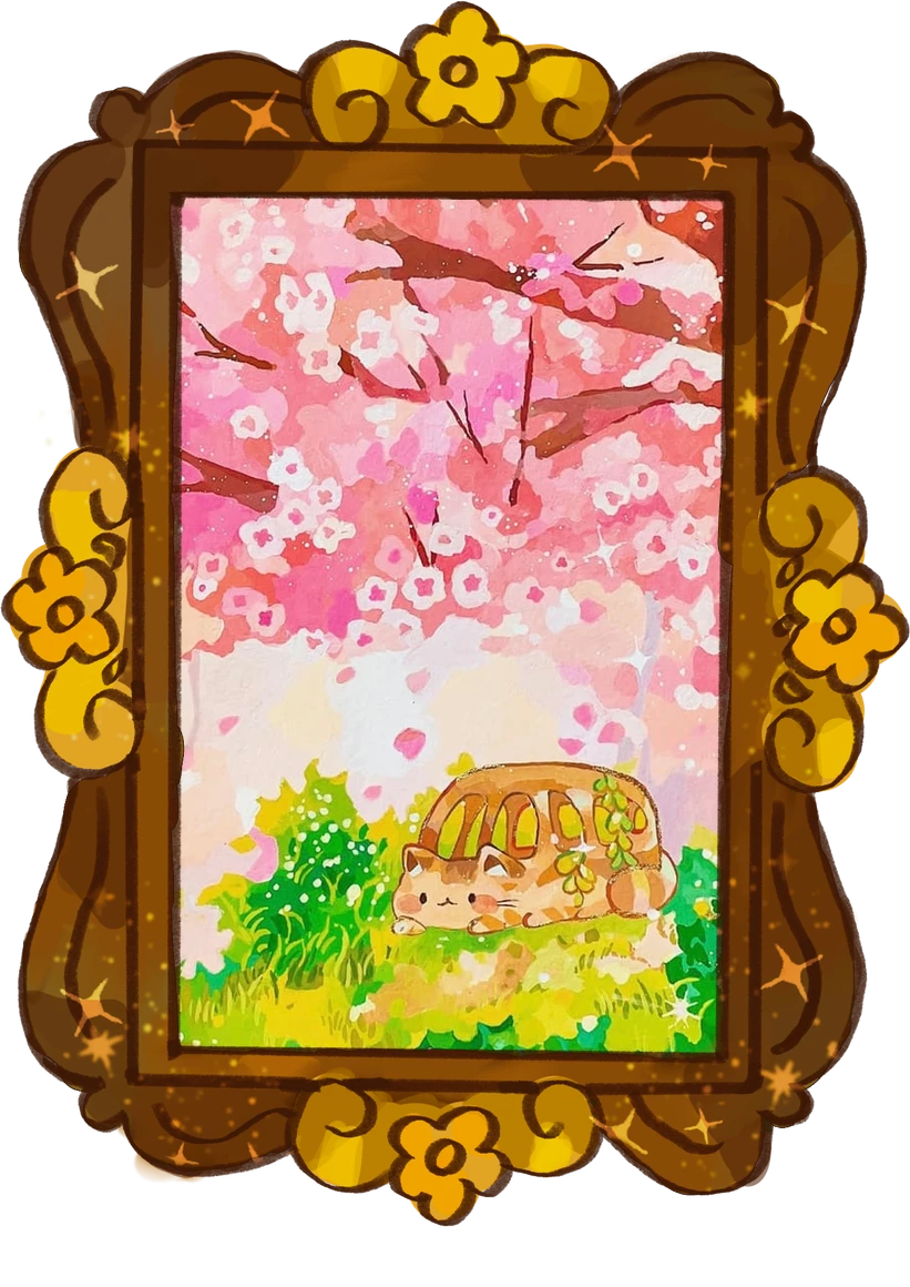 Catbus by the Cherry Blossoms, framed