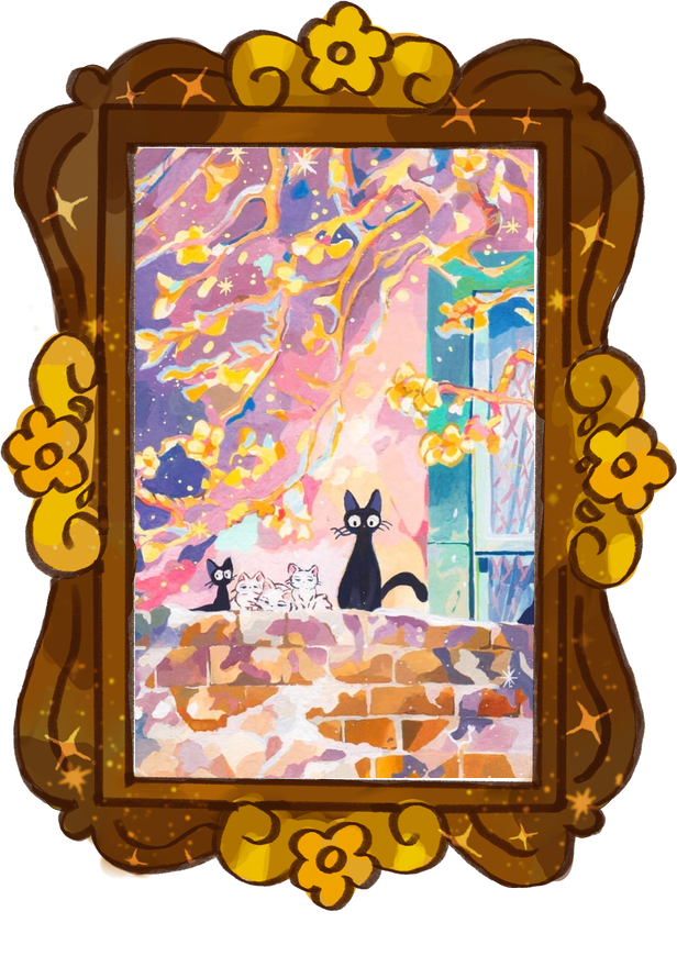 Jiji Under The Almond Blossoms, framed