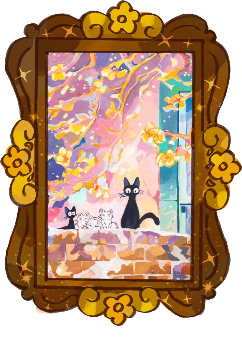Jiji Under the Almond Blossoms, framed