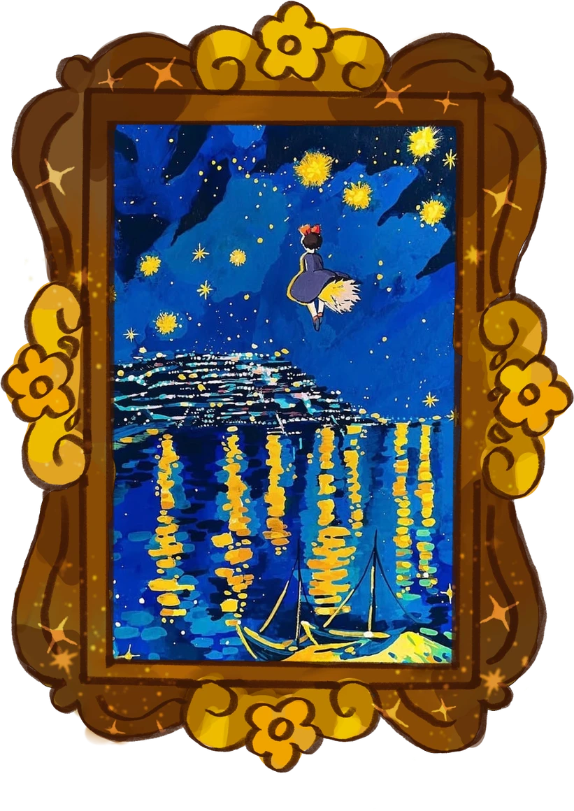 Kiki’s Starry Dreams Over the Rhône, framed