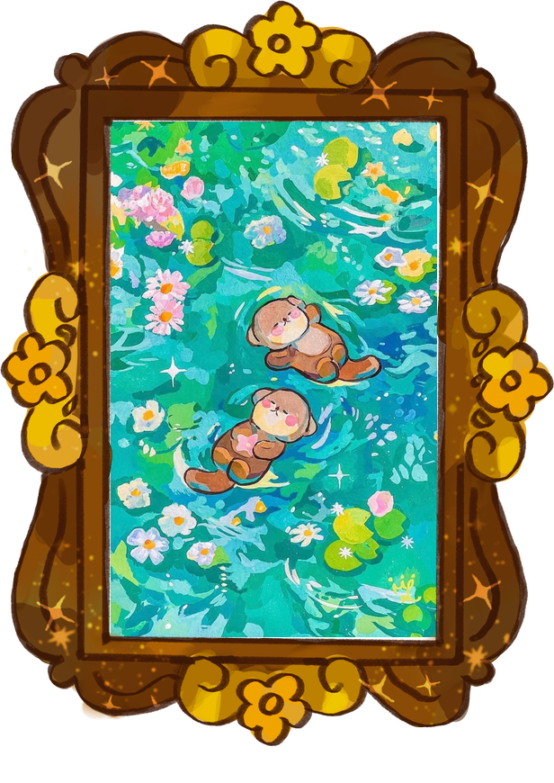 Floating otters, framed