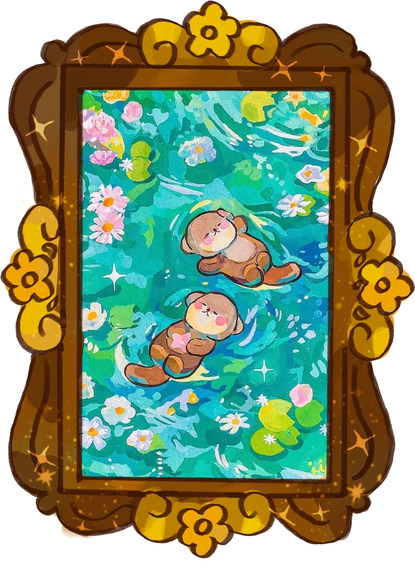 Floating Otters, framed