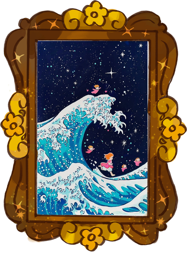 Ponyo and The Great Wave, framed