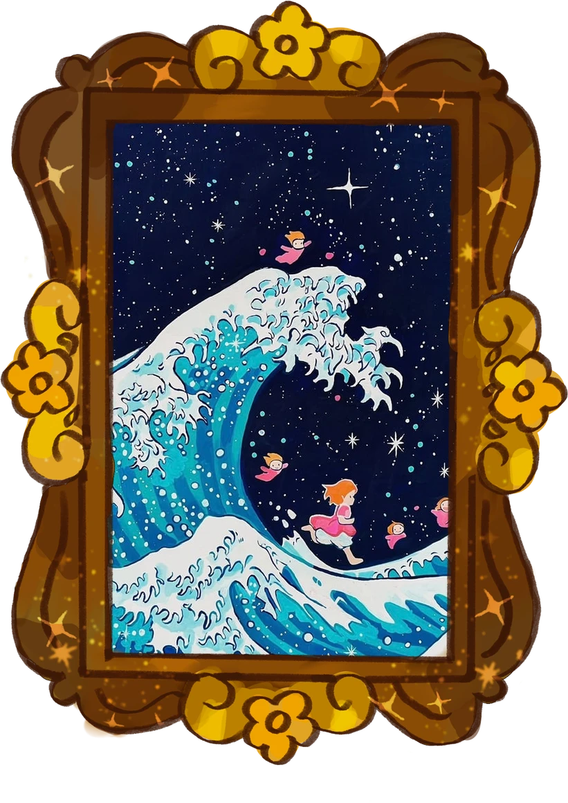 Ponyo and The Great Wave, framed